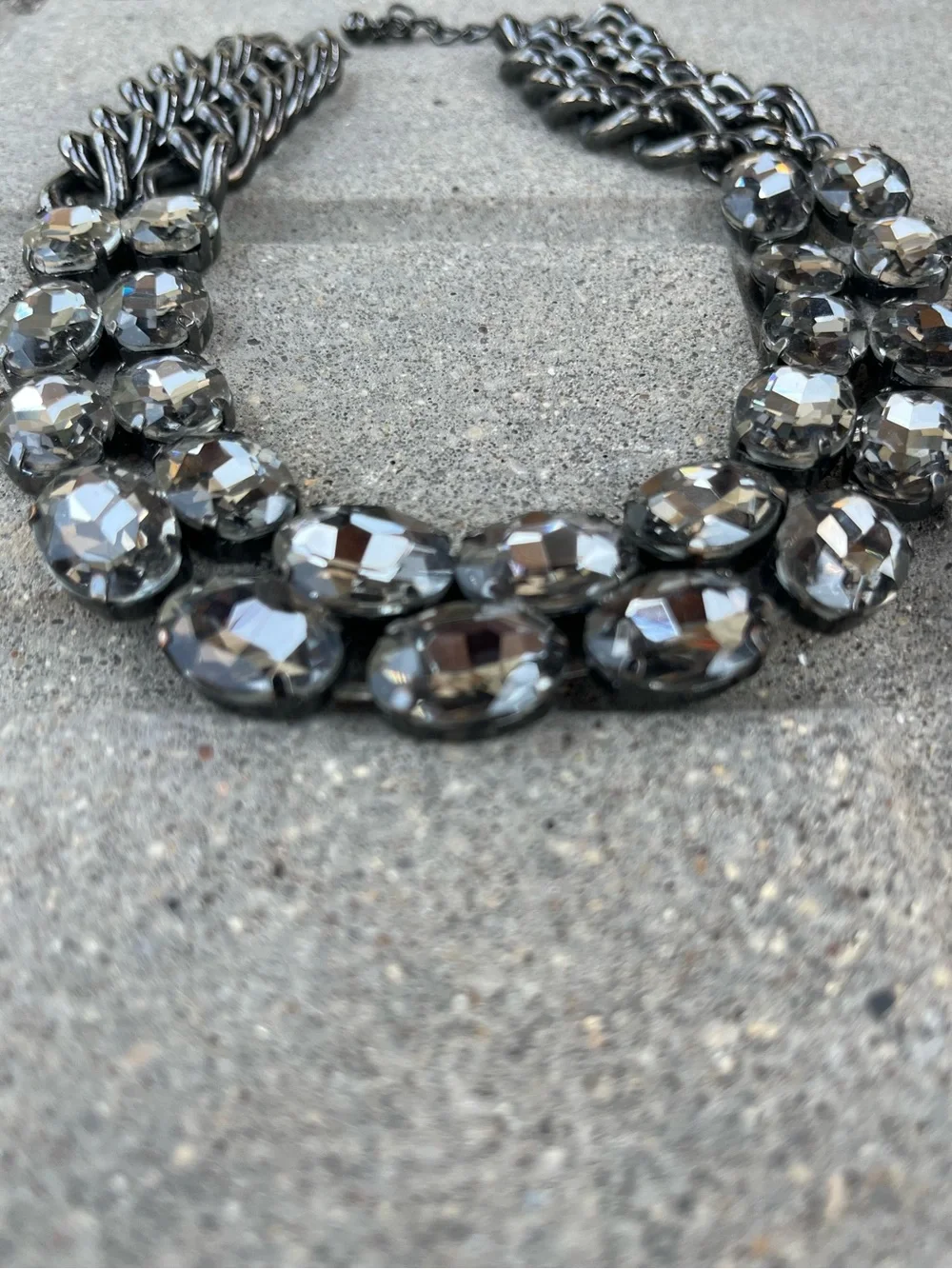 Statement Gunmetal Crystal Chain Necklace - Women Jewelry